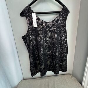 Chico’s Size 2 Black Silver Foil Microfiber Stretch Tank Top NWT Contemporary